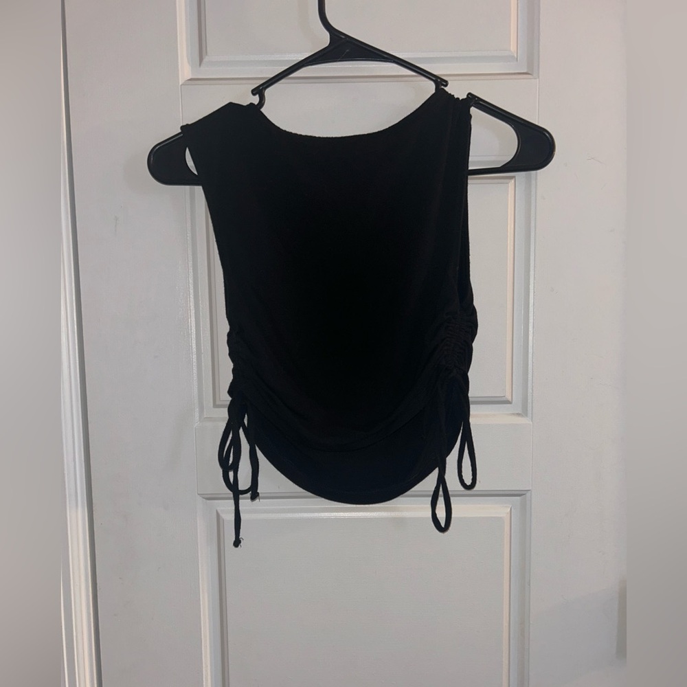 Isabel Maternity Black Ruched Tie Tank Top - Picture 3 of 3